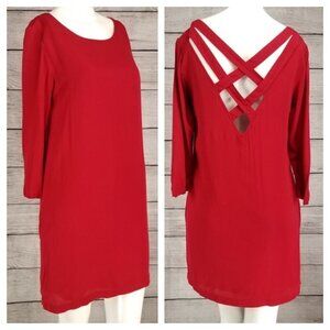 BB Dakota Zeppelin Shift Mini Dress Size XS Red Casual Boho 3/4 Sleeve Party